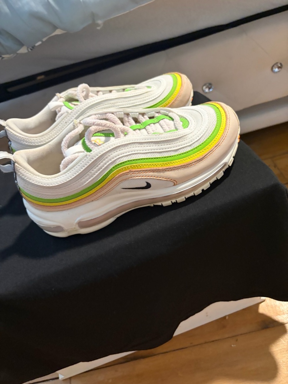 Nike White Sneakers with Green and Yellow Accents